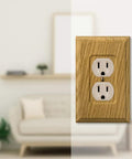 Wood Wall Plate With Light Oak Finish For Duplex Outlet Cover 1 Pack Modern Rustic Style Classic Yet Sleek Home Improvement Decor Upgrade That Blends With Any Paint Finish Or Decor displayed in living room setting