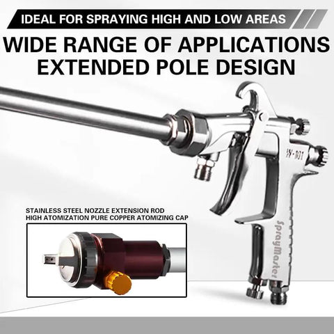 Heavy Duty Long Reach Paint Spray Gun Featuring Swappable Tips And Rock Steady Pressure Regulator For Crisp Furniture Automotive And Industrial Finishing Jobs with stainless steel nozzle