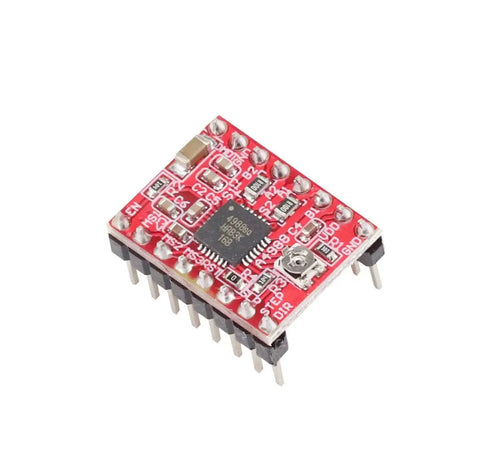Three Pack A4988 Stepper Motor Driver Boards With Integrated Heat Sinks for reliable microstepping on 3D printers and CNC units, showing red circuit board.