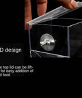 Close-up of Dope Game Changer No Mess Bird Feeder for Cage with open lid design for easy bird food access.
