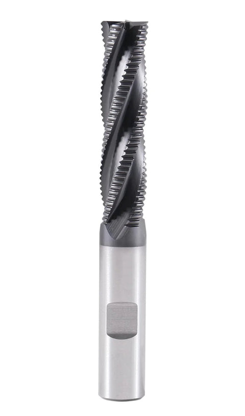 Accusize roughing end mill, front view, 1/2 in dia, TiAlN-coated M42 cobalt, 4-flute, 2 in flute length