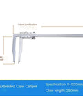 Vernier Caliper 0-500mm 150-300mm Stainless Steel with 250mm claw length and specifications displayed