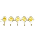 Top Shelf Wall Mounted Coat Rack With Five Heavy Duty Wrought Iron Hooks for jackets, keys, and bags in sleek gold finish.