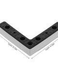 Four Pack L Shaped Aluminum Furniture Legs With Plastic And Alloy Replacement Sofa And Cabinet Feet With M5 Screws Leveling Support To Prevent Accidental Bumps And Floor Scratches showing black top and silver sides.