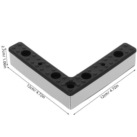 Four Pack L Shaped Aluminum Furniture Legs With Plastic And Alloy Replacement Sofa And Cabinet Feet With M5 Screws Leveling Support To Prevent Accidental Bumps And Floor Scratches showing black top and silver sides.