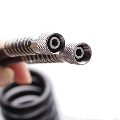 Close-up of Heavy Duty Flexible Polyurethane Recoil Air Hose Featuring Automatic Snap Back Retrieval and Rock Solid Kink Resistant Build.