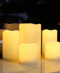 Outdoor IP44 Weatherproof 4x6 Inch Warm White LED Flameless Pillar Candles Set Of 2 With Remote And Timer Resin Display