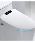 Next Level Smart Toilet Cover Featuring Heated Bidet Spray And Auto Open Close Lid Wireless Remote Bathroom Essential Fits Standard Bowls Heavy Duty Knockout Comfort, white toilet lid with digital control panel.