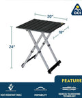 Compact Camp Table 20 For Outdoor Dining And Travel Foldable One Piece Design with heat resistant top and measurements shown