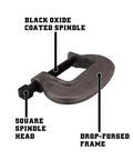 Beefy C Clamp Heavy Duty Four And A Half Inch Opening Two And Seven Eighths Inch Throat Twenty Thousand Pound Clamping Force Black Oxide Spindle