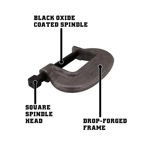 Beefy C Clamp Heavy Duty Four And A Half Inch Opening Two And Seven Eighths Inch Throat Twenty Thousand Pound Clamping Force Black Oxide Spindle
