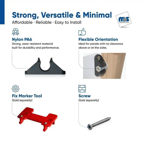 Compact Push On Button Fix For Ninety Degree Panel Connections featuring quick drop-in install, Nylon PA6 material for durability.