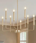 Dope Modern Farmhouse Gold 8 Light Rustic Candle Chandelier Industrial Hanging Light in dining room