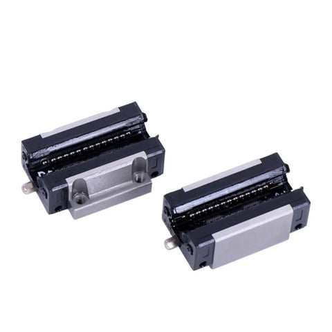 Precision Linear Motion Guide Slider Featuring Rock Solid Square Flange Construction And Sweet Glide Action Built Tough For Hefty Diy Cnc Rigs and Professional Machine Tool Jobs Straight Up Reliable, showing two units with steel and plastic components.