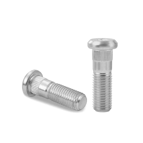 M12x1.5 Chrome Wheel Lug Nut Stud Set For Honda And Acura Vehicles Fits Accord Civic CRV CRZ Fit HRV Insight Element Prelude S2000 Integra TLX RSX ILX EL CL CSX Wagovan And More 4 Pieces showing two chrome studs, horizontal and vertical orientation.