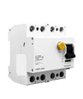 Heavy Duty Din Rail Residual Current Circuit Breaker Four Pole AC DC Ground Fault Protector Thirty Milliamp Forty Amp close-up view with test button.