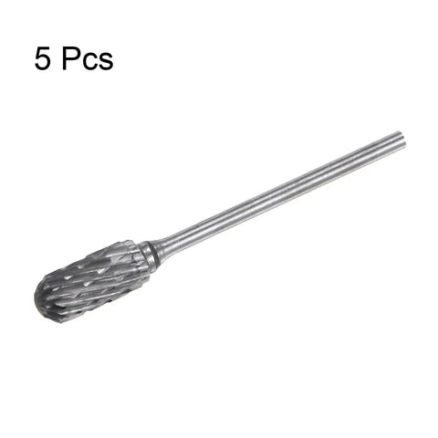 5 Pcs Carbide Rotary Burr Set Three Thirty Second Inch Shank One Quarter Inch Head Double Cut Cylindrical Ball Nose Die Grinder Bits