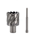 Oscarbide annular cutter (1-1/2 in dia, 1 in depth) with 3/4 in Weldon shank and mag drill bit, 2-piece set.