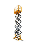 Heavy Duty Scissor Lift Operating Like A Top Shelf Workhorse With Smooth Hydraulic Stationary Drive And Auto Leveling Table To Hoist 4000 Kg Loads Without Breaking A Sweat Built Tough In Bold Orange, showcasing the elevated platform.