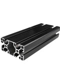 European Compatible 4080 T-Slot Aluminum Extrusion Profile With Anodized Finish For Stable Indoor Workshop Builds And Custom DIY Projects Using Standard Fasteners Without Extra Machining, showing a black anodized profile.