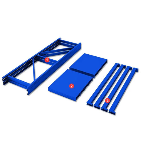 Heavy Duty Four Tier Steel Shelving Unit Bolt Free Assembly Garage Workshop Utility Storage Rack For Tools Pantry Organization parts layout in blue