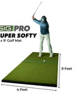 Golfer using 4x9 Golf Mat With 2 3/8 Inch Thick Construction, Game Ready Feel, Dual Stance Hitting Strip, XL Softy Zone