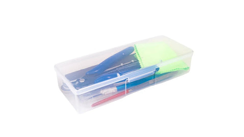 Ultimate DIY Metal Model Tools Kit For 3D Puzzle Building And Assembly in clear carry box with tools visible