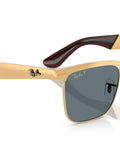 Wayfarer Deluxe Square Sunglasses With Sandblasted Legend Gold Frame And Dark Blue Polarized Lenses, 56 Mm, Modern Metal Style