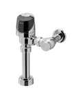 Slick Sensor Operated Commercial Toilet Flushometer, 1.28 GPF Low Flow, Sleek Polished Chrome Finish side view.