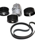 Heavy Duty Belt Tensioner And Idler Pulley Kit With 6PK2125 V-Ribbed Serpentine Belt, black metal pulleys and belt