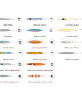 Assorted colors of Saltwater Metal Jig With Center Balanced Drop And Flutter Action For Fast Vertical Speed Jigging Five Zero Assist Hooks Glow Finish Durable Saltwater Ready Lure shown in multiple views.