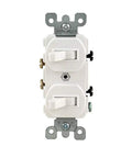 Heavy Duty 15 Amp 120 277 Volt Duplex Style Two Single Pole Combination Switch White Model 5224 2W with Grounding Screw