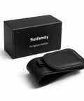 Premium Magnetic Sunglass Holder for Car Visor 2 Pack Soft Faux Leather Eyeglasses Clip with Powerful Magnet and Snazzy Look, black clip and packaging.