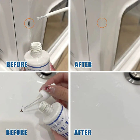 Before and after results using Porcelain Repair Kit High Gloss White Touch Up Paint For Sinks Tubs And Bathrooms Enamel.
