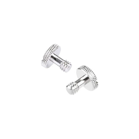 Built Tough Quarter Inch 20 Thread Slotted Screws For Camera Quick Release Plates And Tripod Mounts, Nickel Brass Build With Secure Thread Fit, Heavy Duty Photography Gear Pack Of Two, close-up view of screws.