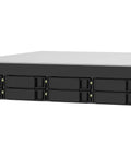 Premium Eight Bay Rackmount Nas Storage Appliance Featuring Hella Fast Dual 10GbE And 2.5GbE Network Links, front view with eight drive slots.