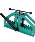 Kickstart Your Metal Fabrication Projects With This Heavy Duty Manual Tube Roller Bender. Green metal frame, ergonomic crank handle.