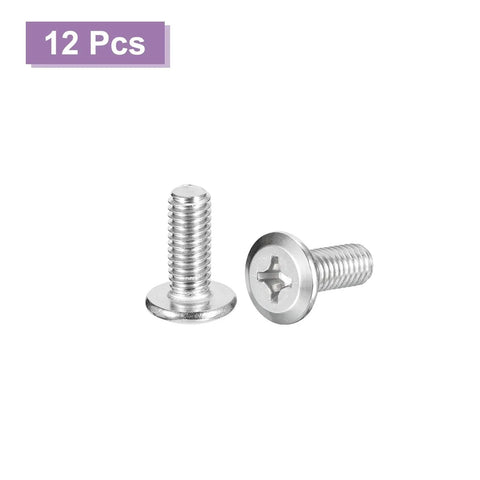 Heavy Duty M6 X 15mm Flat Phillips Head Machine Screws Built Dang Tough From 304 Stainless Steel, 12 pieces with shiny finish.