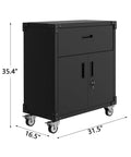 Rolling Tool Cabinet With Drawer For Garage And Workshop, Workhorse Heavy Duty Metal Storage On Wheels, Adjustable Shelves And Locks, Rust Resistant, Warehouse Grade Black Finish, 35.4 x 31.5 x 16.5 in