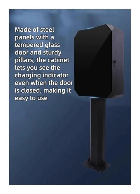 Heavy Duty Ev Charger Lock Box With Stand White Galvanized Steel with glass door, viewable charging indicator for easy access.