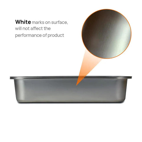 Heavy Duty Stainless Steel Herb Trimming Tray With Detachable 150 Micron Screen, side view showing surface detail.