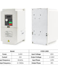 Front and side view of 5.5KW 220V H100 Inverter 1000Hz 1/3PH Input Variable Frequency Drive for industrial motors with specs chart
