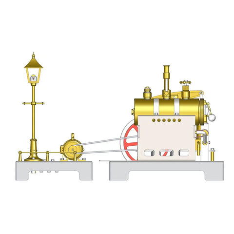 Full Metal Beam Steam Engine Model Kit With Horizontal Boiler And Centrifugal Regulator For DIY Assembly, Educational Physics Fun For Adults, Science Nerds, History Buffs, And Steam Power Hobbyists, with lamp
