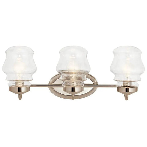 Janiel 24 Inch Three Light Vanity Light With Clear Glass Shades In Classic Bronze Finish For Above The Mirror Dope Modern Bathroom