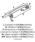 Technical diagram of Kane Black Bronze Cabinet Pull Transitional Style Drawer Handle for Cabinets and Furniture dimensions.
