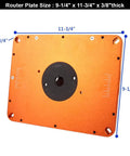 Smooth Operator Motorized Router Lift For 3 1/2 Inch Diameter Routers Features Dead Nut Tight Adjustments And Rock Solid Aluminum Base Plate showing size and dimension markings.