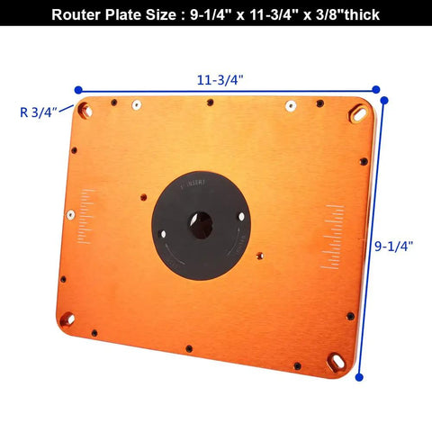Smooth Operator Motorized Router Lift For 3 1/2 Inch Diameter Routers Features Dead Nut Tight Adjustments And Rock Solid Aluminum Base Plate showing size and dimension markings.