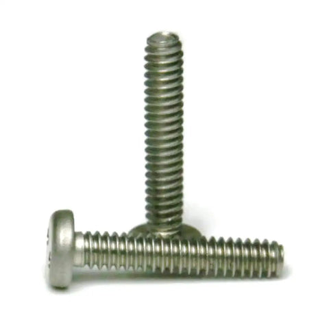 Heavy Duty 18 8 Stainless Steel Snake Eye Drive Tamper Proof Pan Head Machine Screws 8 32 X 1 1 4 Inches Pack Of Twenty Five stacked against each other.