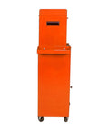 Side view of Five Drawer Portable Rolling Tool Chest On Wheels With Huge Capacity Storage For Garage Workshop And Home Projects In Bright Orange.