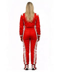 Back view of red Go Kart Racing Suit For Adults Kids And Teens Water Resistant Digital Print Lightweight Breathable Fabric Ergonomic Design